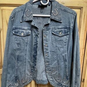 Christine Alexander Denim Rhinestone Western Short Jacket Medium